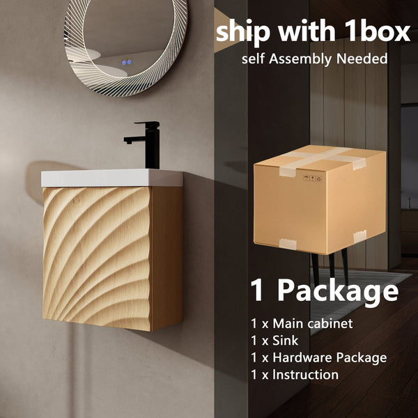 English Elm 18.5" Wall-Mounted Bathroom Vanity With Soft-Close Door & Resin Sink For Coastal Charm & Storage W1972P362136