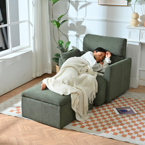 English Elm Oversized Storage Ottoman Accent Chair with Deep Wide Seat, Mid-Century Upholstered Lounge Sofa for Cozy Reading and Relaxation Dark Green W1028S00045