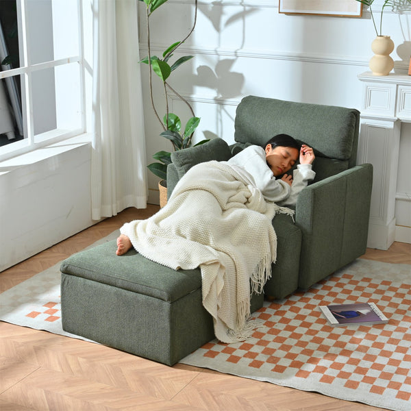 English Elm Oversized Storage Ottoman Accent Chair with Deep Wide Seat, Mid-Century Upholstered Lounge Sofa for Cozy Reading and Relaxation Dark Green W1028S00045