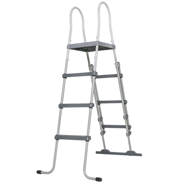 English Elm Outsunny A-frame Above Ground Pool Ladder with Platform Galvanized Steel 48 Inch W2225P200795