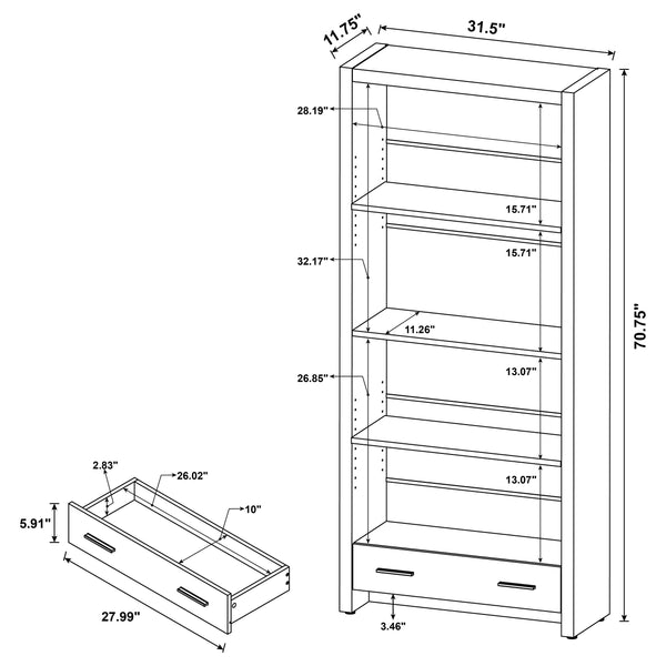 English Elm Maureen Cappuccino 5-Shelf Bookcase with Drawer — Warm Espresso-Toned Display Shelves & Hidden Storage Elegance B062P331099