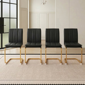 English Elm Modern Pu Leather Cantilever Dining Chairs Set of 4 with Steel Arc Frame for Kitchen Black+Gold W5123P454213