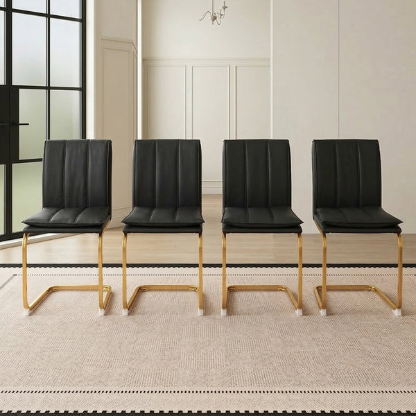 English Elm Modern Pu Leather Cantilever Dining Chairs Set of 4 with Steel Arc Frame for Kitchen Black+Gold W5123P454213