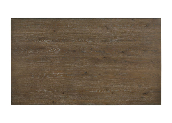 English Elm Farren Weathered Oak dining table with 2.5" tabletop, durable veneer blend, minimalist sturdy design B2726P264598