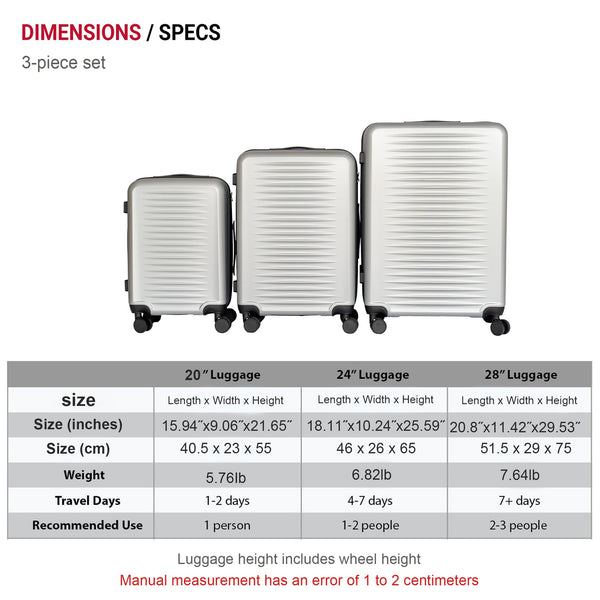 English Elm 2025 Hardshell Abs 3 Piece Luggage Set Matte Spinner Wheels Combo Lock Travel Beige+Silver Gray W2710P417749