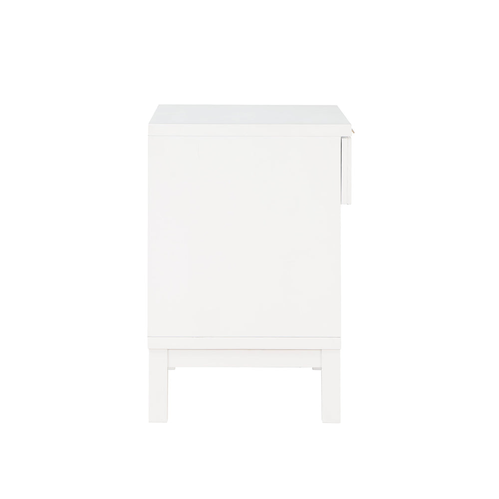 English Elm Blake Coastal Cane 1-Drawer Nightstand in White Solid Wood with Open Shelf, Gold Pull, 28.25"L B050P376944