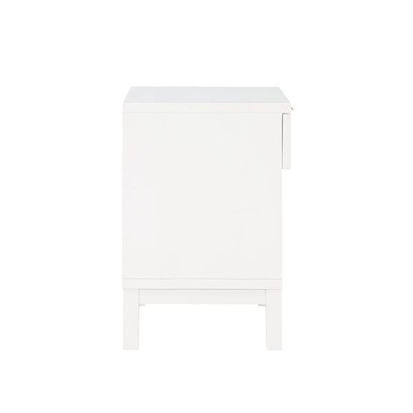 English Elm Blake Coastal Cane 1-Drawer Nightstand in White Solid Wood with Open Shelf, Gold Pull, 28.25"L B050P376944