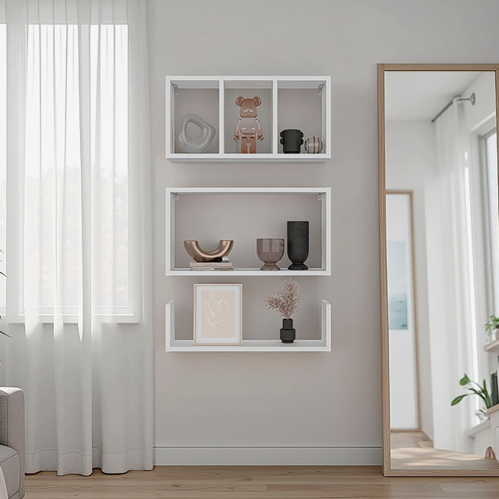 English Elm Dennard Floating Wall Shelf Set Three Piece White Melamine Display for Living Room B097P407595