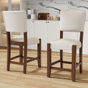 English Elm Mid Mid Century Modern Bar Stools Set of 2 — Ergonomic Linen Upholstered Counter Stools with Solid Rubberwood Legs, Plush Foam Seating for Kitchen Island Dining (Beige) N752P342929A