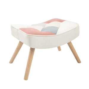English Elm Rocking Chair With Ottoman - Mid-Century Patchwork Linen, Cozy Wood Legs For Living Room, Bedroom Use W561P175989-GIGA