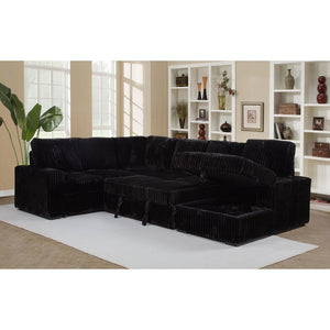 English Elm Thurston Corduroy Sectional Sofa with Hidden Chaise Storage and Pop-up Sleeper Black B062S01484
