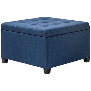 English Elm HOMCOM Tufted Fabric Storage Ottoman with Flip-Top Lid, Eucalyptus Frame, Soft Cushioned Seat, 28" Blue W2225P217743