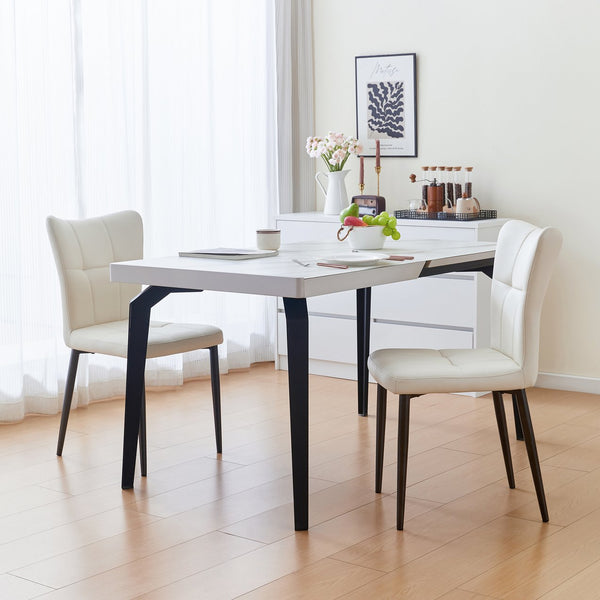 English Elm Set of 2 Dining Chairs with Thick Cushions and PU Leather Upholstery — Modern Sturdy Iron Frames for Home & Restaurant Seating Black,White N842P300566K