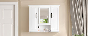 English Elm 36'' Mirror Cabinet with 3 Doors — Wall-Mounted Bathroom Storage Unit, MDF & Pine, Spacious Shelves White N725P346902K