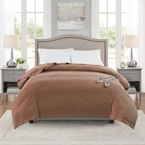 JLA Home Beautyrest - Heated Beautyrest Electric Micro Fleece Blanket with Safe EMF Shield, 20 Heat Settings & Auto-Off Brown BR54-0192