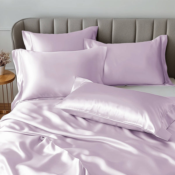 JLA Home Madison Park Essentials - Luxury Satin 6-Piece Sheet Set with Wrinkle-Resistant, OEKO-TEX Certified Silky Comfort for Sleep Lilac MPE20-1154