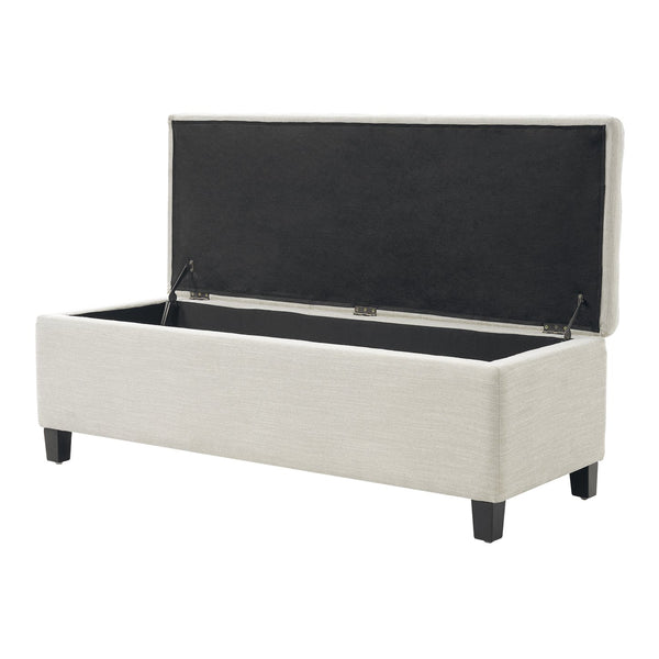 English Elm Upholstered Boucle Storage Bench Flip Top Lid Rubberwood Legs Bedroom Entryway Seating Beige N779P395018B