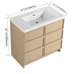 English Elm 36" Freestanding Bathroom Vanity Plywood Base Resin Sink Soft Close Storage W999S00509