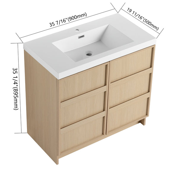 English Elm 36" Freestanding Bathroom Vanity Plywood Base Resin Sink Soft Close Storage W999S00509