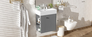 English Elm 21.6" Modern Floating Bathroom Vanity With Ceramic Sink & Open Shelving - Space-Saving Design! N729P170390E