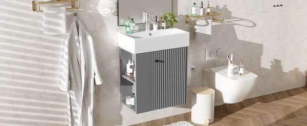 English Elm 21.6" Modern Floating Bathroom Vanity With Ceramic Sink & Open Shelving - Space-Saving Design! N729P170390E