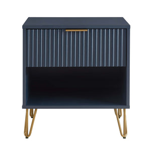 English Elm Dumbo 20" Midnight Blue Fluted Nightstand With Gold Accents - Stylish Storage For Modern Bedrooms B365P398140