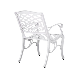 English Elm Phoenix Cast Aluminum Outdoor Dining Arm Chairs Ornate Lattice Scroll Garden Set White 54589.00WHI