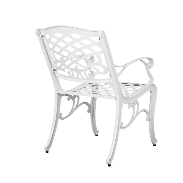 English Elm Phoenix Cast Aluminum Outdoor Dining Arm Chairs Ornate Lattice Scroll Garden Set White 54589.00WHI