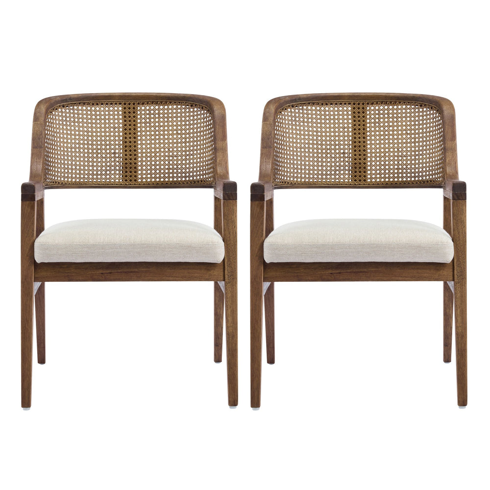 English Elm Mid-century Modern Dining Chairs Set of 2 Rattan Cane Back Rubberwood Upholstered Beige,Walnut N768P411344W