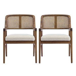 English Elm Mid-century Modern Dining Chairs Set of 2 Rattan Cane Back Rubberwood Upholstered Beige,Walnut N768P411344W