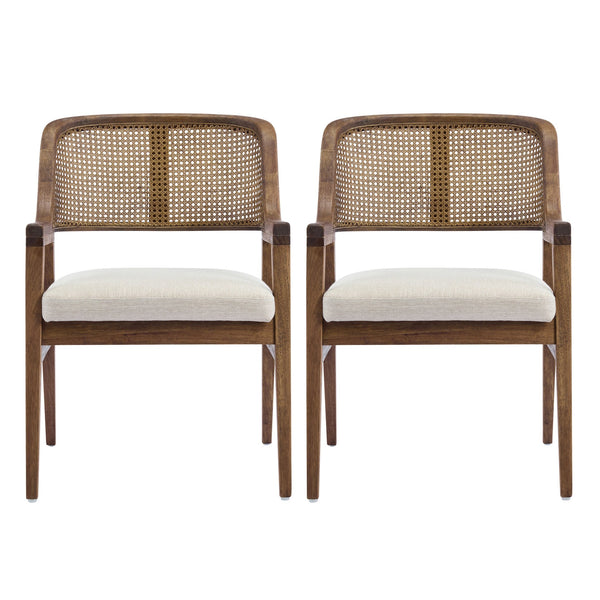 English Elm Mid-century Modern Dining Chairs Set of 2 Rattan Cane Back Rubberwood Upholstered Beige,Walnut N768P411344W