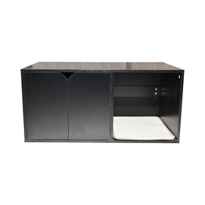 English Elm 35.83" Modern Black Cat Litter Box Enclosure with Durable PB/MDF Build and Corrugated Scratch Pad W1412P271585