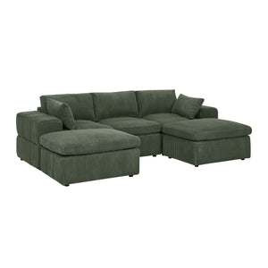 English Elm Large Corduroy Modular Sectional Sofa with Two Ottomans for Family Room Comfort Dark Green B2748S00042
