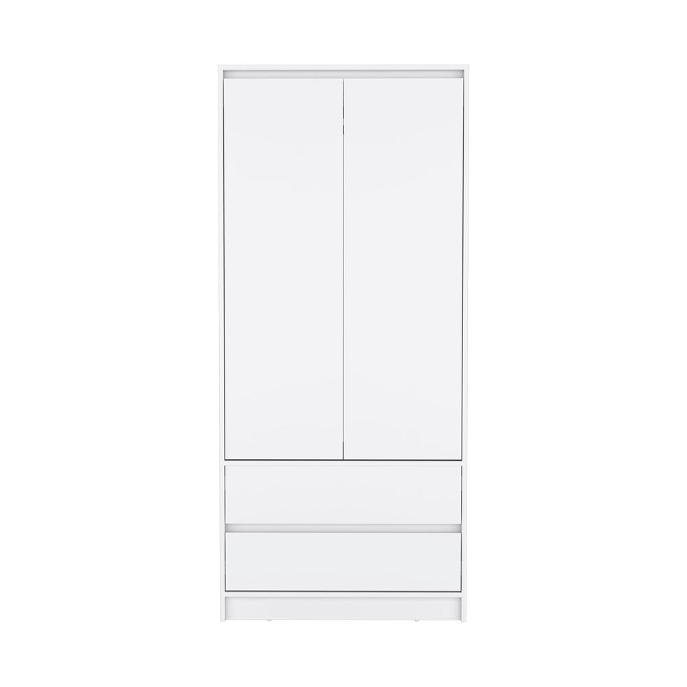 English Elm Armoire, White Engineered Wood Wardrobe with Hanging Rod, Two Deep Drawers & Shoe Shelf, FSC Certified B097S00099