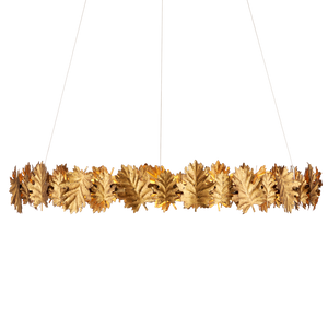 English Oak Chandelier - Nature-Inspired Gold Leaf Design with Adjustable LED Lighting for Elegance