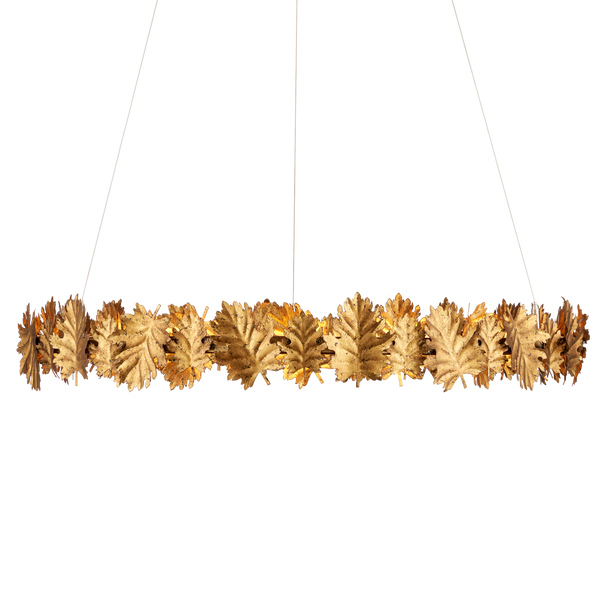 English Oak Chandelier - Nature-Inspired Gold Leaf Design with Adjustable LED Lighting for Elegance