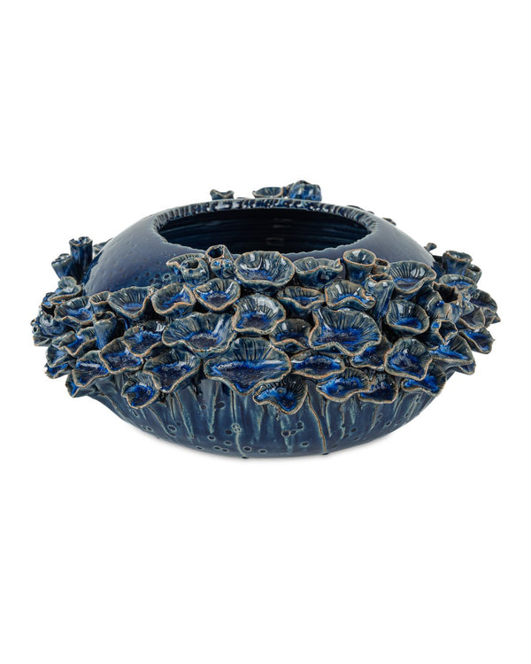 Currey & Company Sunken Blue Bowl: Exquisite Dark Clay Ceramic Artistry With Unique Sea Life Designs & Glaze Depth Blue Ceramic 1200-1047-currey-company