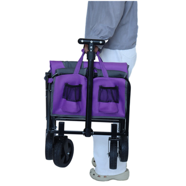 English Elm All-in-one Folding Camping Wagon with Bench Seating Storage and Pet Tether Outdoor Purple W2932P312714