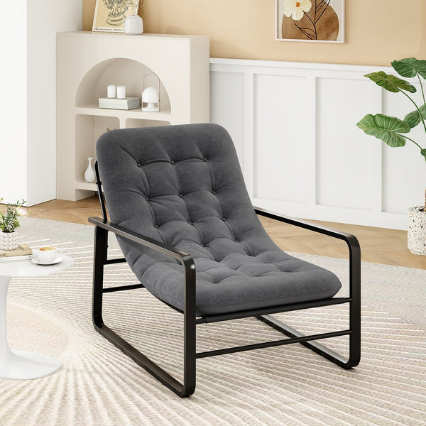 English Elm Accent Chair Plush Boucle Sherpa Upholstered Mid Century Reading Seat for Bedroom Grey T3623P411814