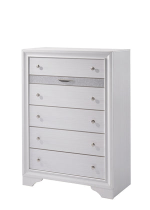 English Elm Contemporary Chic Chest with Gold Accents, Acrylic Trim, Metal Bracket Legs and Dust‑Proof Drawers White 38 L x 20 W x 56 H B2741P375928
