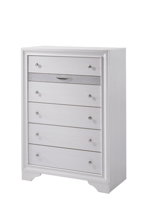 English Elm Contemporary Chic Chest with Gold Accents, Acrylic Trim, Metal Bracket Legs and Dust‑Proof Drawers White 38 L x 20 W x 56 H B2741P375928