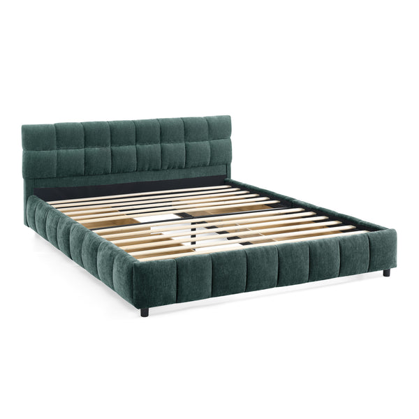 English Elm Queen Chenille Upholstered Platform Bed with Storage Drawers and Padded Headboard Blue+Green W487P235285