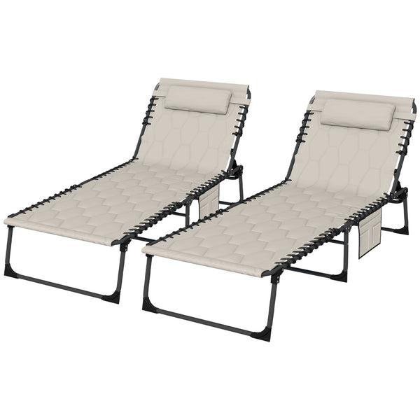 English Elm Outsunny Folding Chaise Lounge Set - 5-Level Recline, Cushioned Comfort, Portable Outdoor Chairs! W2225P200625-GIGA