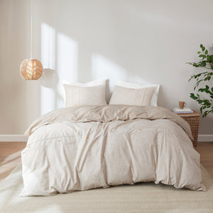 English Elm 3 Piece Organic Cotton Oversized Duvet Cover Set with Button Placket, Antimicrobial Protection, Full/Queen Natural 10.24 L x 12.2 W x 6.69 H B035129095