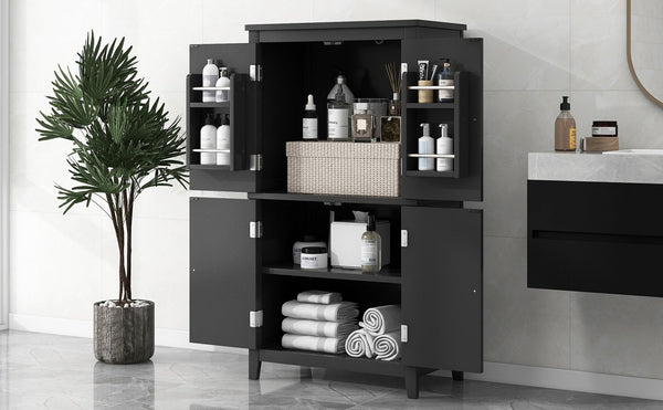 English Elm Elegant Bathroom Floor Storage Cabinet with 4 Doors, Adjustable Shelves, Anti-Tip Design, 28"L x 15"W Black N725P188461B