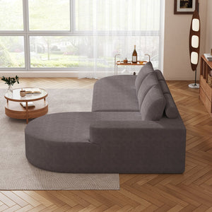 English Elm Modern Curved Sectional Sofa - Soft Chenille Upholstery, Modular Design, 3 Pillows & Easy Setup W834S00452