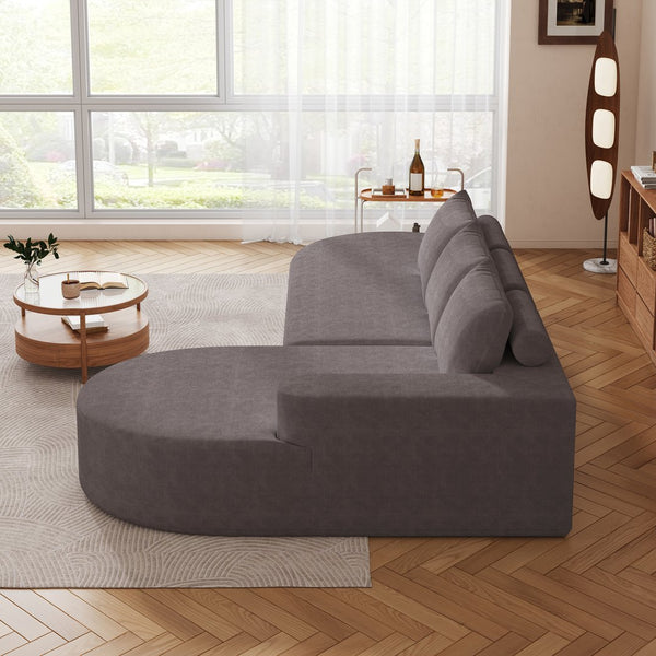English Elm Modern Curved Sectional Sofa - Soft Chenille Upholstery, Modular Design, 3 Pillows & Easy Setup W834S00452