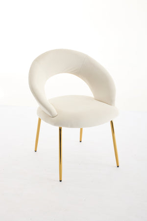 English Elm 061-Set Of 1 Elegant White Velvet Dining Chair With Curved Backrest & Luxe Gold Metal Legs For Style W527P255475