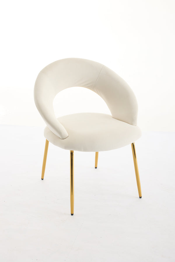 English Elm 061-Set Of 1 Elegant White Velvet Dining Chair With Curved Backrest & Luxe Gold Metal Legs For Style W527P255475