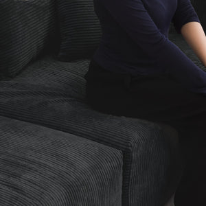 English Elm Pixel Modern Modular Sofa - Stylish Black Corduroy L-Shaped Sectional 4-Seater For Versatile Comfort B341S00024-GIGA